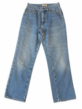 Vintage LL Bean Jeans Womens 6 Regular Red Flannel Lined Plaid Distressed Denim